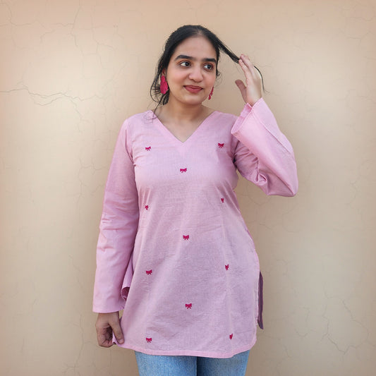 Bow-Rani - Embroidered Kurti in Pink
