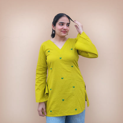 Bow-Rani - Embroidered Kurti in Yellow